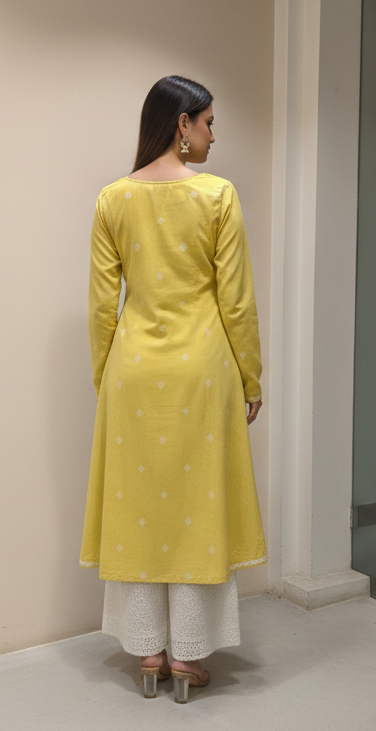 Yellow lime cotton kurta set