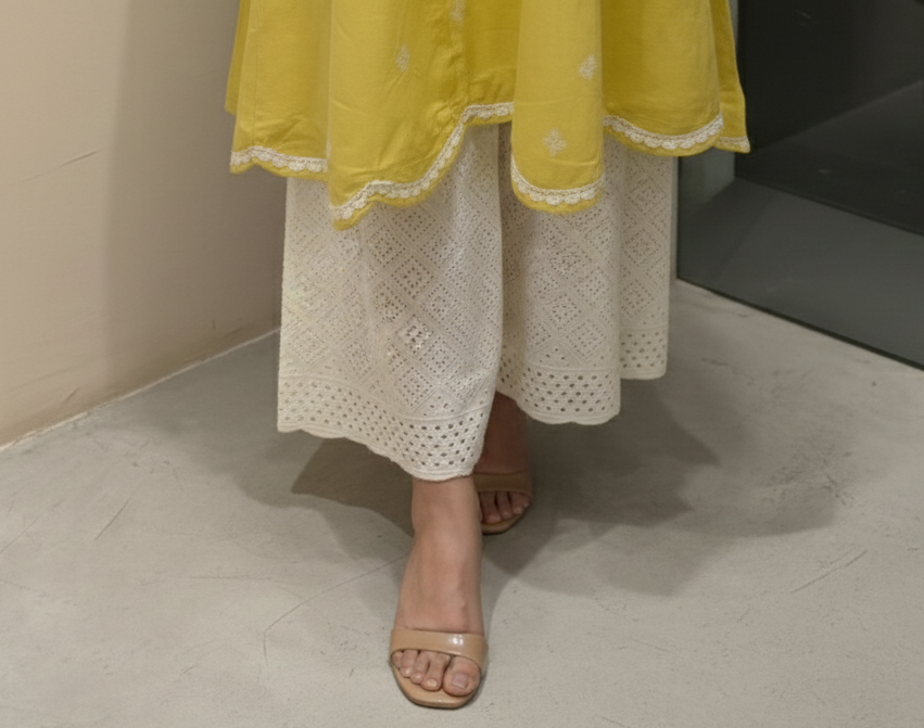 Yellow lime cotton kurta set