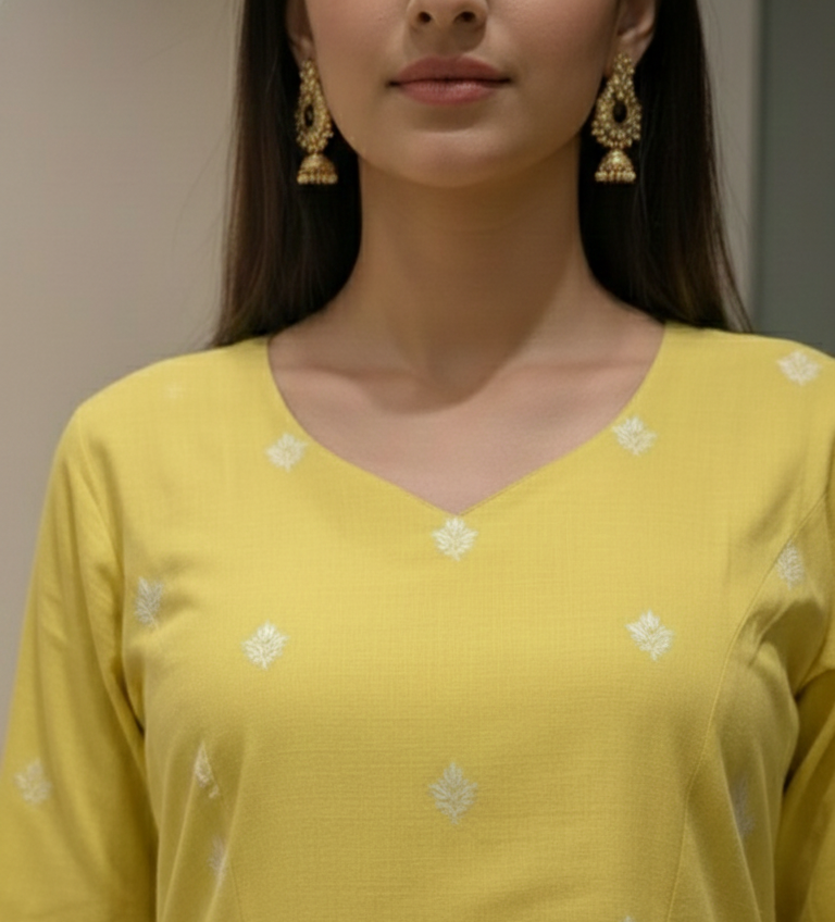 Yellow lime cotton kurta set